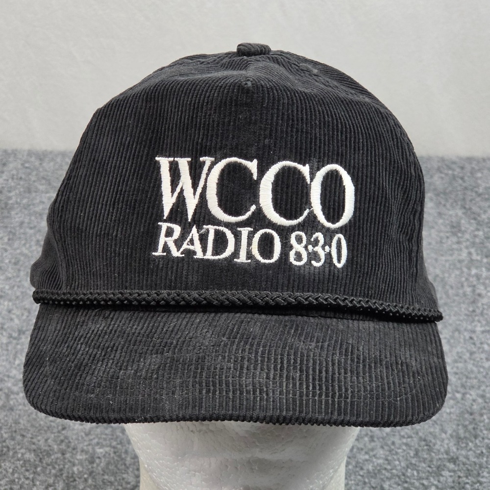Vintage WCCO Radio 830 Hat Black Corduroy Rope Snapback Cap Americana Minnesota